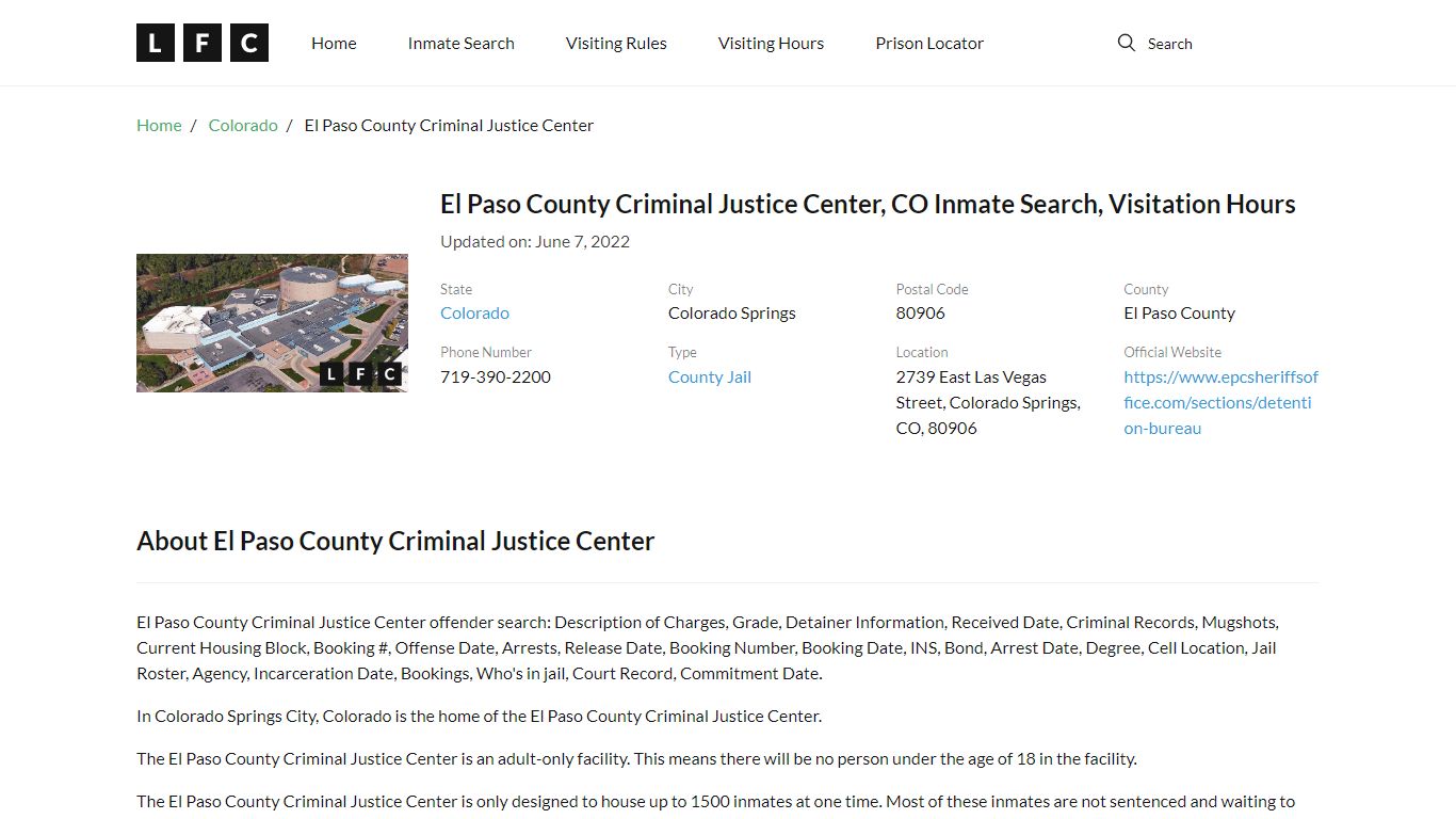 El Paso County Criminal Justice Center, CO Inmate Search ...